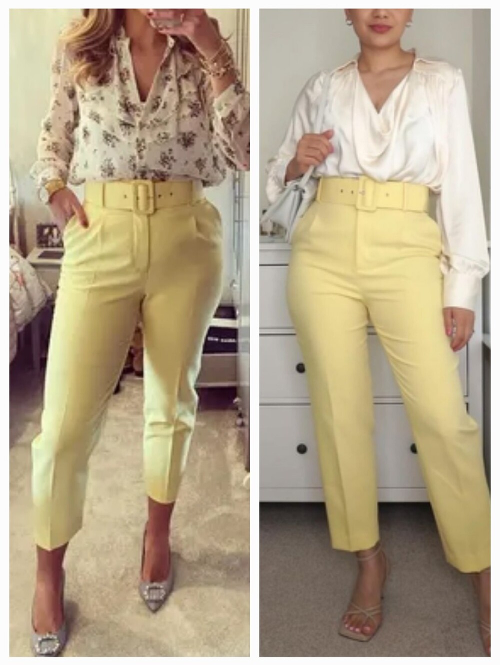 Zara Women's Yellow High-Waisted Belted Pants Small S 26x26 Cropped Trousers - Picture 3 of 16